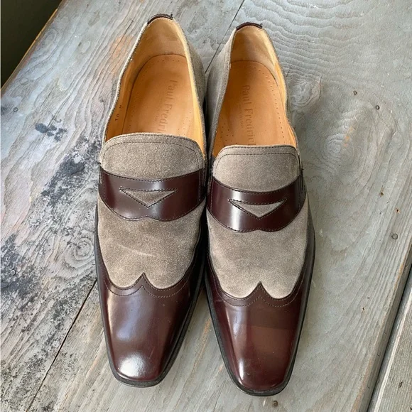 Paul Fredrick brown and gray loafers | size 10 Paul Fredrick Vero Cuoio Italian All Leather Stitched Sole  main image 2